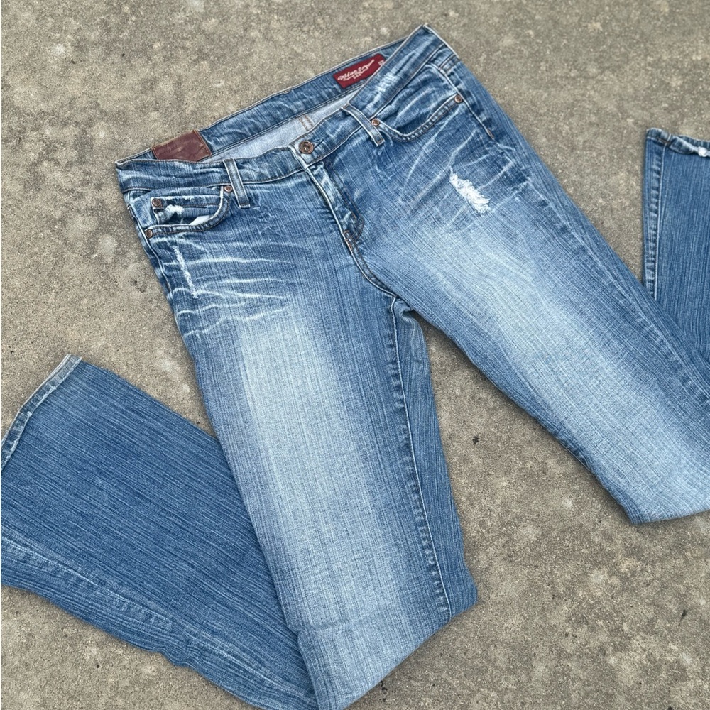 Blue Boot Cut Jeans with Natural Fading